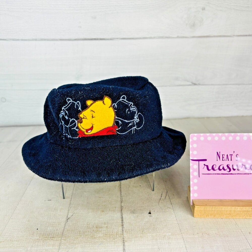 Disneyland Paris WINNIE THE POOH Fleece Bucket Hat Adult Navy Embroidered Disney
